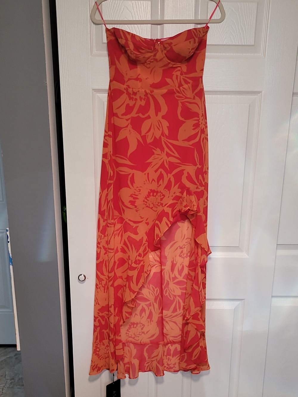 ASTR Red and Orange Floral High-Low Slip Dress
